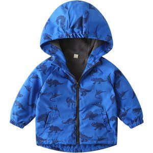 Toddler Boys Girls Cartoon Print Jacket Hooded Trench Coat Windbreaker Outwear